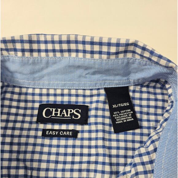 Chaps Easy Care size XL Blue checks Men short sleeve no iron casual button up ^ - Picture 5 of 7